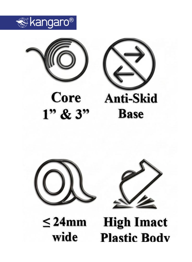 Kangaro Desktop Tape Dispenser with Anti-Skid Base, 18–24mm Heavy-Duty Tape Cutter - Image 3