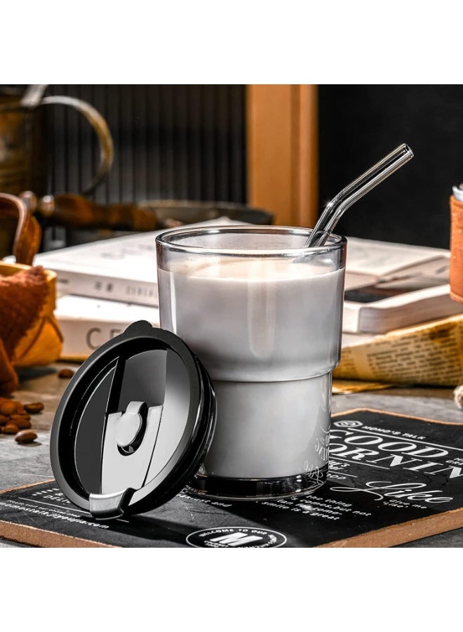 كوب زجاج بايركس بكفر جلد شيك مزود بشاليموه زجاج 450 ملي، شفاف - Image 2