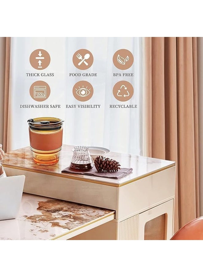 كوب زجاج بايركس بكفر جلد شيك مزود بشاليموه زجاج 450 ملي، شفاف - Image 5