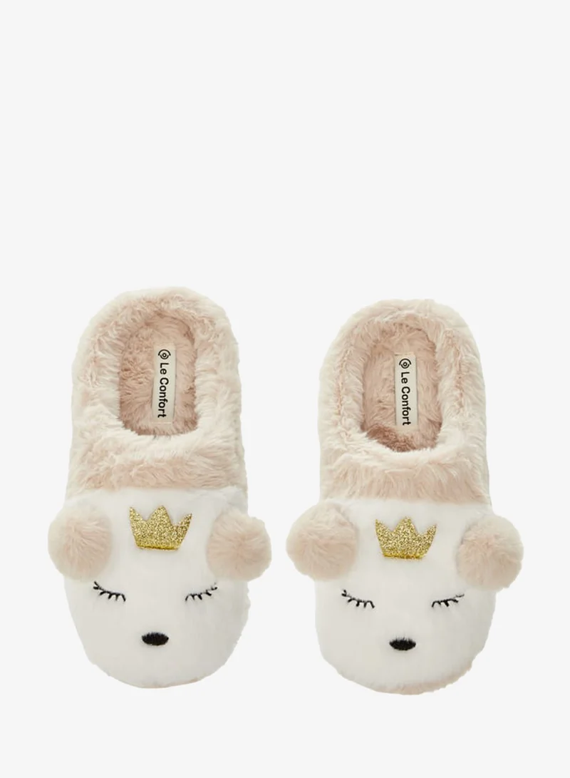 Le Confort Womens Bear Applique Slip-On Bedroom Mules