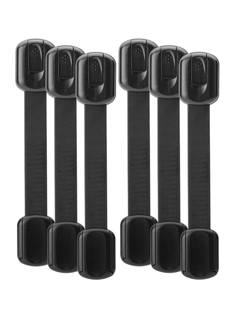 ECVV ECVV 6PCS Child Safety Locks Black Baby Safety Latches Adjustable Child Proof Cabinet Latches 3M Adhesives Multi-Purpose Baby Locks for Furniture Door Fridge Oven Toilet - Image 1