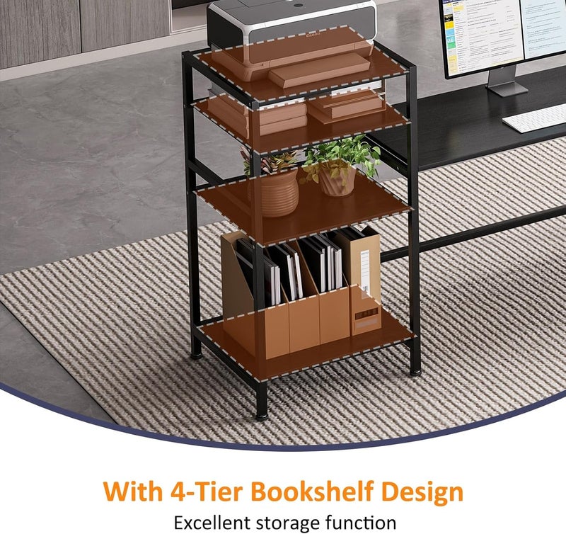 JOYSEUS Extra Long Computer Desk for Two People, with Bookshelf, L-Shape Design, Large Office Desk Study Table with CPU Stand and Storage Shelves, Adjustable Feet (black) - Image 4