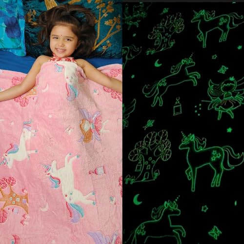 Famyo® Glow in The Dark Blanket for Kids, 0-15 Years |200x152 Cm| Soft Flannel Fleece Throw, Cozy & Warm All-Season Radium Blanket, Ideal Gift for Boys & Girls (Queen Size) (Pink) - Image 1