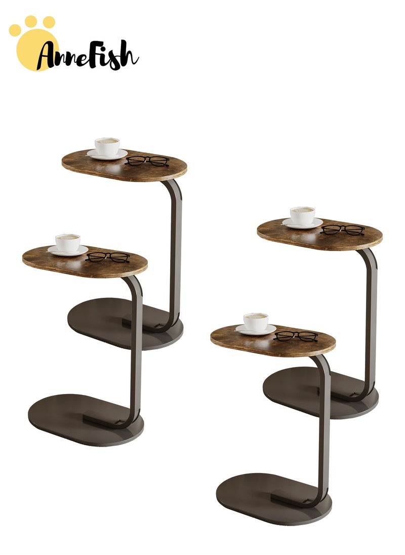 AnneFish 4-Pieces C-Shaped End Table Set Sofa Side Table End Table For Living Room Bedroom Small Service Table Couch Table Metal Frame Easy Assembly  - Image 1