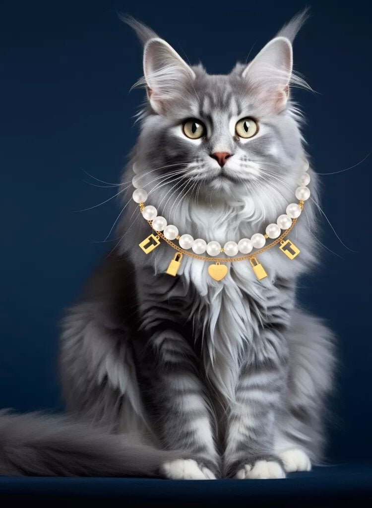 MEOWPET Collar Necklace Made from natural pearls and gold-plated metal/28+5cm - Image 1