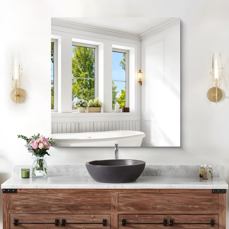 KOCUUY Frameless Mirror, 30"x30" Square Rectangle Bathroom Mirror for Over Sink, Upgraded Shatterproof Unframed Design for Bedroom, Living Room, Entryway - Image 2