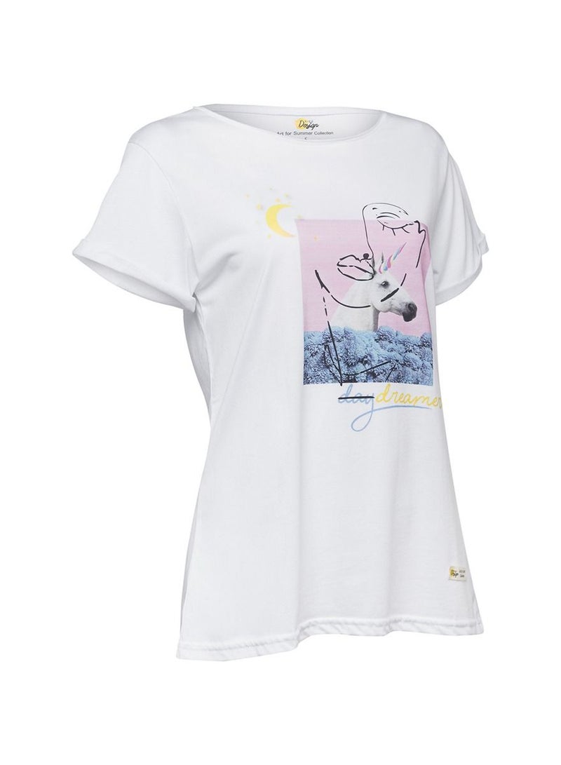 بيج ديزاين تي شيرت نسائي أبيض بتصميم مخصص - Image 3