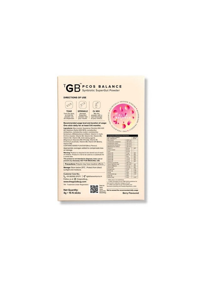 The Good Bug PCOS Balance SuperGut Powder for Women|Pre & Probiotic Blend with Myo+D-Chiro Inositol|Helps Regularise Periods,Assists in Weight Management,Facial Hair|1 count,15 servings - Image 2