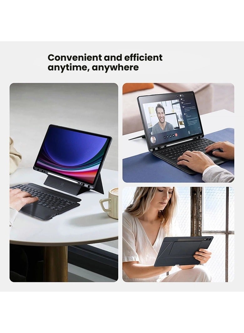 Leather Keyboard Case with Pencil Holder Magnetic Detachable Wireless Bluetooth Touchpad for Samsung Tab S10 FE Plus - Image 4