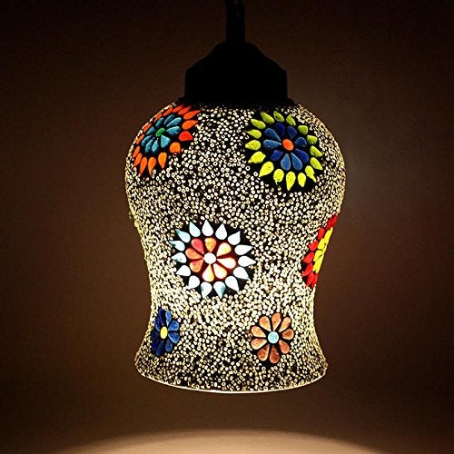 earthenmetal Handcrafted Temple Bell Shaped Mosaic Crystal Decorated Glass Hanging Light - Image 1