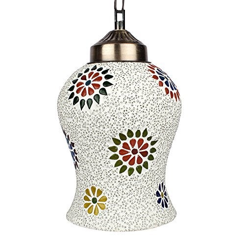 earthenmetal Handcrafted Temple Bell Shaped Mosaic Crystal Decorated Glass Hanging Light - Image 3