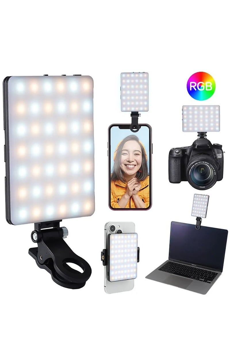 إضاءة سيلفي عالية الطاقة، 60 مصباح LED قابلة لإعادة الشحن، مزودة بمشابك أمامية وخلفية، 3 أوضاع إضاءة و10 مستويات سطوع، مناسبة لتصوير مقاطع الفيديو والصور، مناسبة للهواتف، والحواسيب المحمولة، والمكياج، وبث تيك توك، وبث تيك توك، وبث تيك توك، وبث تيك توك. - Image 1