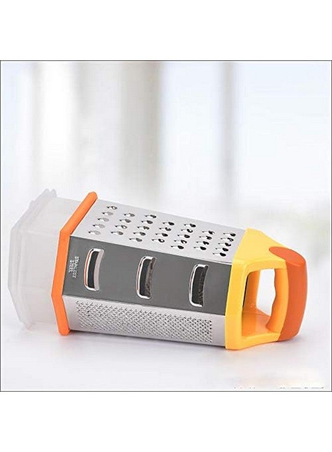 Bagonia Bagonias 6-Sided Multipurpose Stainless Steel Grater, Slicer & Shredder for Vegetables, Cheese & More - Includes Storage Container, Non-Slip Base, Durable, Large (Orange & Silver) - Image 3