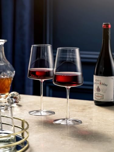 BENETI Wine Glasses Set of 4 | 17oz Handmade Luxury Crystal Red & White Long Stem Glass | Unique Modern Shape, Packaged In Beautiful Gift Box - Image 2