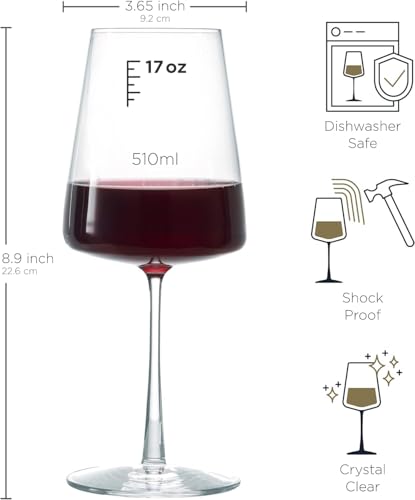 BENETI Wine Glasses Set of 4 | 17oz Handmade Luxury Crystal Red & White Long Stem Glass | Unique Modern Shape, Packaged In Beautiful Gift Box - Image 3