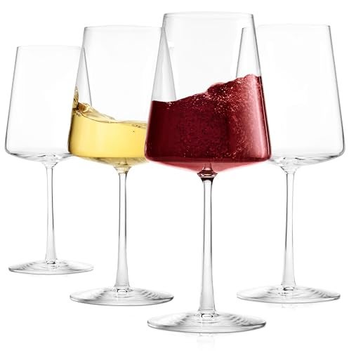 BENETI Wine Glasses Set of 4 | 17oz Handmade Luxury Crystal Red & White Long Stem Glass | Unique Modern Shape, Packaged In Beautiful Gift Box - Image 4