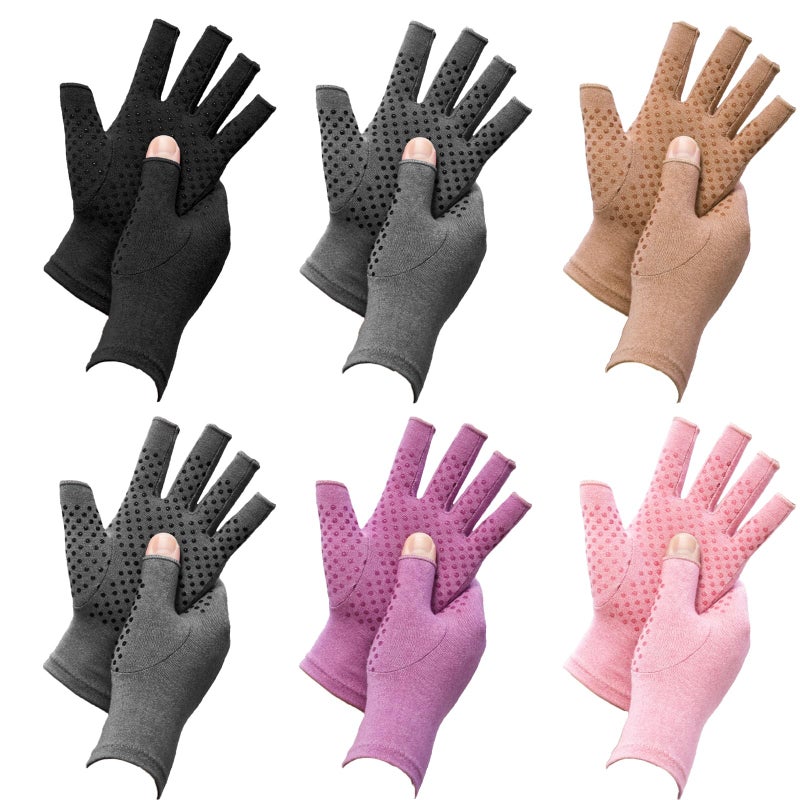 Beieverluck 6 Pairs Arthritis Compression Gloves for Women Men Fingerless Hand Compression Gloves for Typing, Driving and Work - Image 1