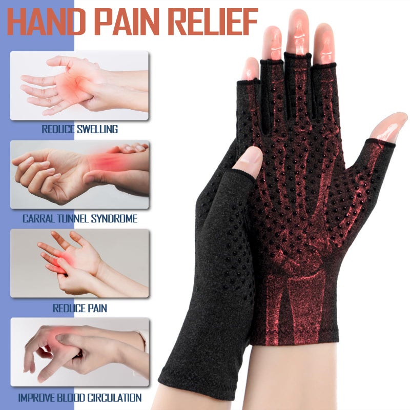 Beieverluck 6 Pairs Arthritis Compression Gloves for Women Men Fingerless Hand Compression Gloves for Typing, Driving and Work - Image 2