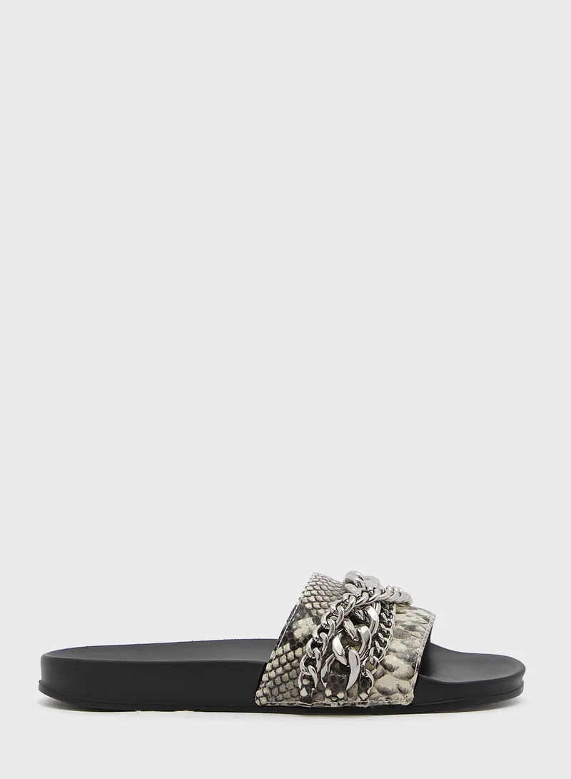 GUESS Salema 2 Chain Tweed Pool Slides