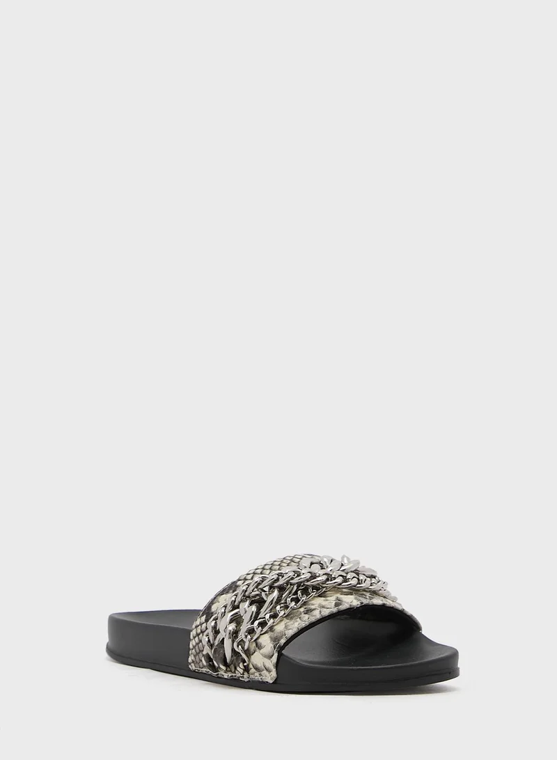 GUESS Salema 2 Chain Tweed Pool Slides