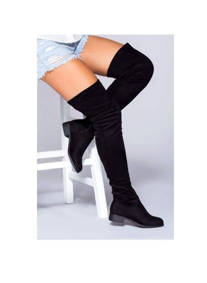 LIFESTYLISH Lifestylish LB-1 Long boot stylish for woman suede flat - Black 