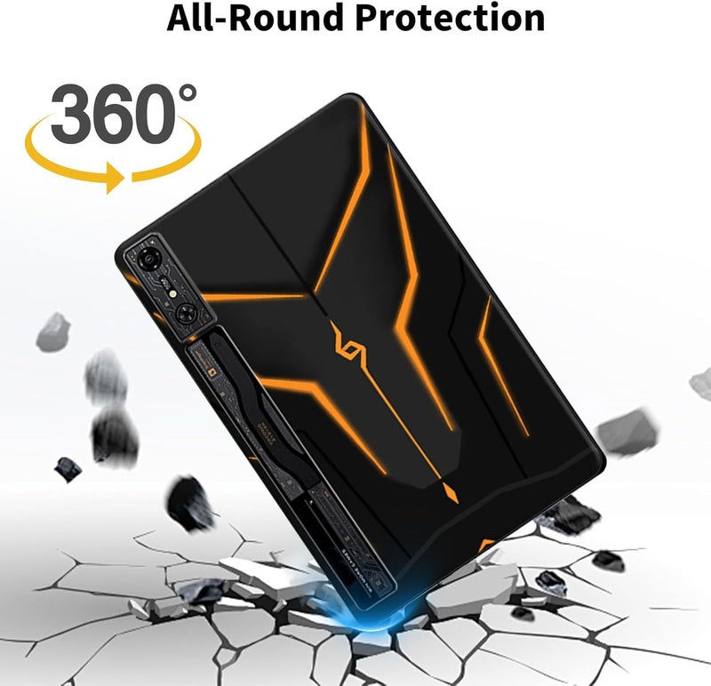 KASTWAVE For Red Magic Nova Tablet Case, Slim And Lightweight, Anti-Fingerprint, Tpu Rubber Soft Skin Silicone Protective Shockproof Cover For Red Magic Nova 10.9 Inch, Scratch Resistant Black-Orange - Image 3