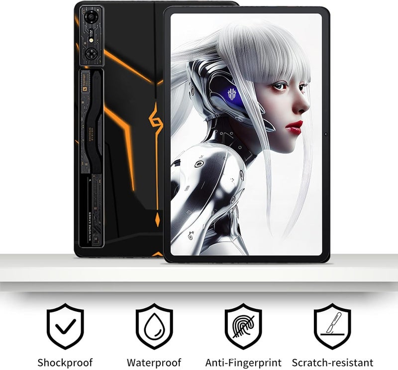 KASTWAVE For Red Magic Nova Tablet Case, Slim And Lightweight, Anti-Fingerprint, Tpu Rubber Soft Skin Silicone Protective Shockproof Cover For Red Magic Nova 10.9 Inch, Scratch Resistant Black-Orange - Image 2