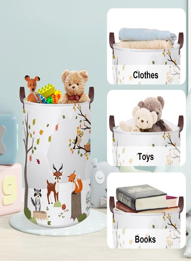 Clastyle 45L Woodland Animals Laundry Basket Collapsible Waterproof Forest Fox Storage Basket with Handle Kids Room Jungle Deer Laundry Hamper with Drawstring, 14 * 17.7 in - Image 5