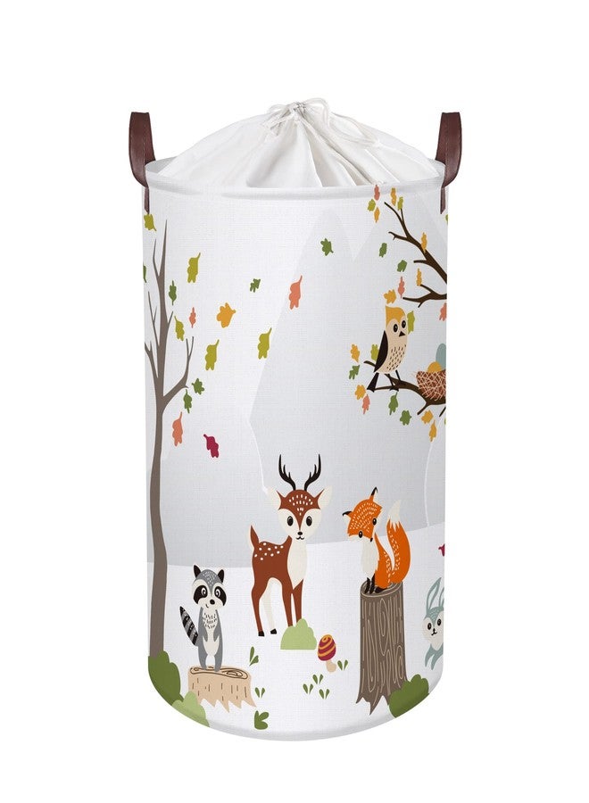 Clastyle 45L Woodland Animals Laundry Basket Collapsible Waterproof Forest Fox Storage Basket with Handle Kids Room Jungle Deer Laundry Hamper with Drawstring, 14 * 17.7 in - Image 1