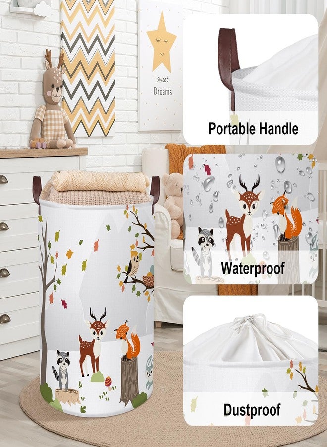 Clastyle 45L Woodland Animals Laundry Basket Collapsible Waterproof Forest Fox Storage Basket with Handle Kids Room Jungle Deer Laundry Hamper with Drawstring, 14 * 17.7 in - Image 4