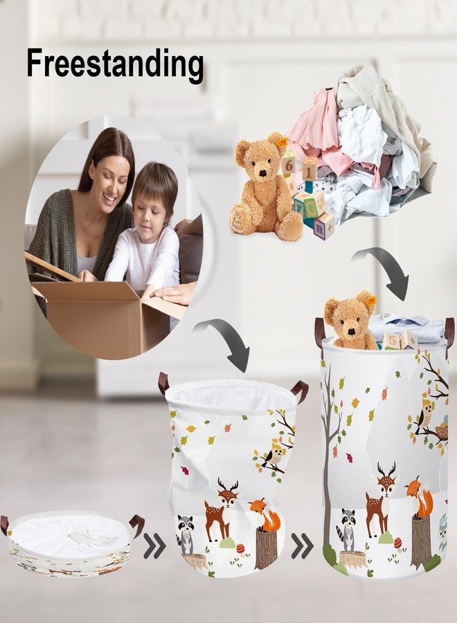 Clastyle 45L Woodland Animals Laundry Basket Collapsible Waterproof Forest Fox Storage Basket with Handle Kids Room Jungle Deer Laundry Hamper with Drawstring, 14 * 17.7 in - Image 3