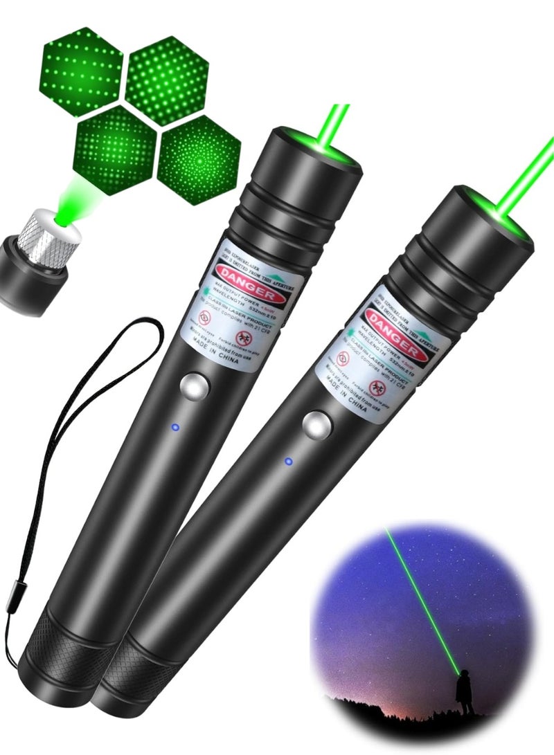 Zedtron 2 Packs Green Laser Light Flashlight Long Range, USB Rechargeable Tactical Flashlights with Star Cap Adjustable for TV/LED/LCD Screens, Presentations, Astronomy, Camping, Hiking, and Outdoor - Image 1