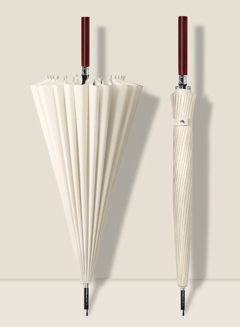Unisex Straight - Pole Long Handle Umbrella with 24 Fiberglass Ribs, 3 - Layer High - Density Waterproof Cloth, Light Luxury Wooden Handle, One - Click Auto Open & 115cm Large Canopy – Metal Accents for Rain & Wind Resistance 