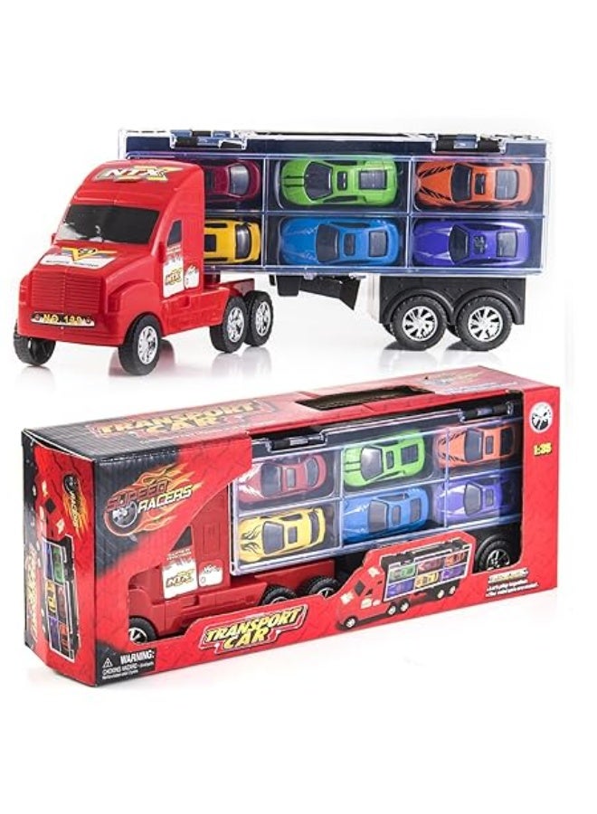 Carrier Truck Toy Car Transporter Includes 6 Metal Cars Toy - Image 1