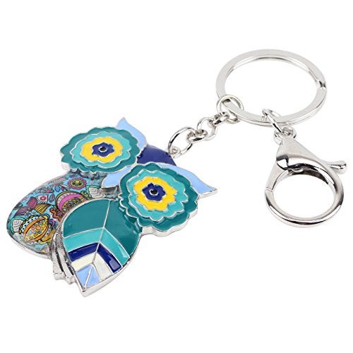 BONSNY Enamel Metal Chain Funny Owl Keychains For Women Car Keys Handbags Charms Accessories Gifts (Blue) - Image 2