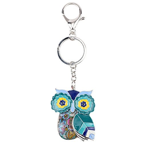 BONSNY Enamel Metal Chain Funny Owl Keychains For Women Car Keys Handbags Charms Accessories Gifts (Blue) - Image 4