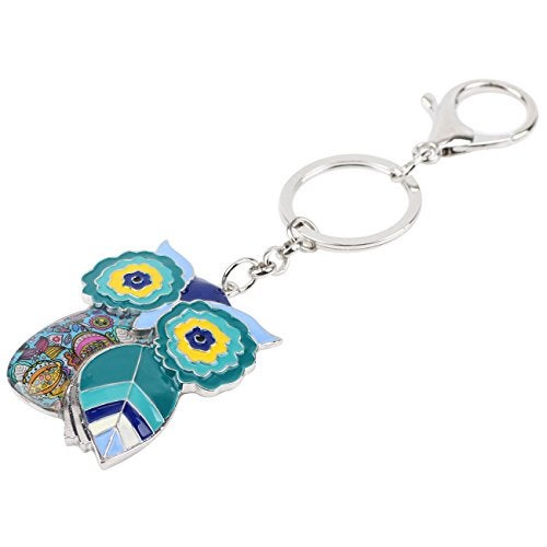 BONSNY Enamel Metal Chain Funny Owl Keychains For Women Car Keys Handbags Charms Accessories Gifts (Blue) - Image 3