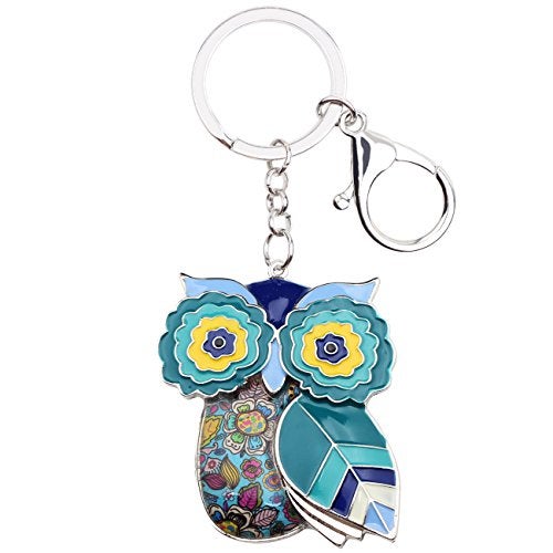 BONSNY Enamel Metal Chain Funny Owl Keychains For Women Car Keys Handbags Charms Accessories Gifts (Blue) - Image 1