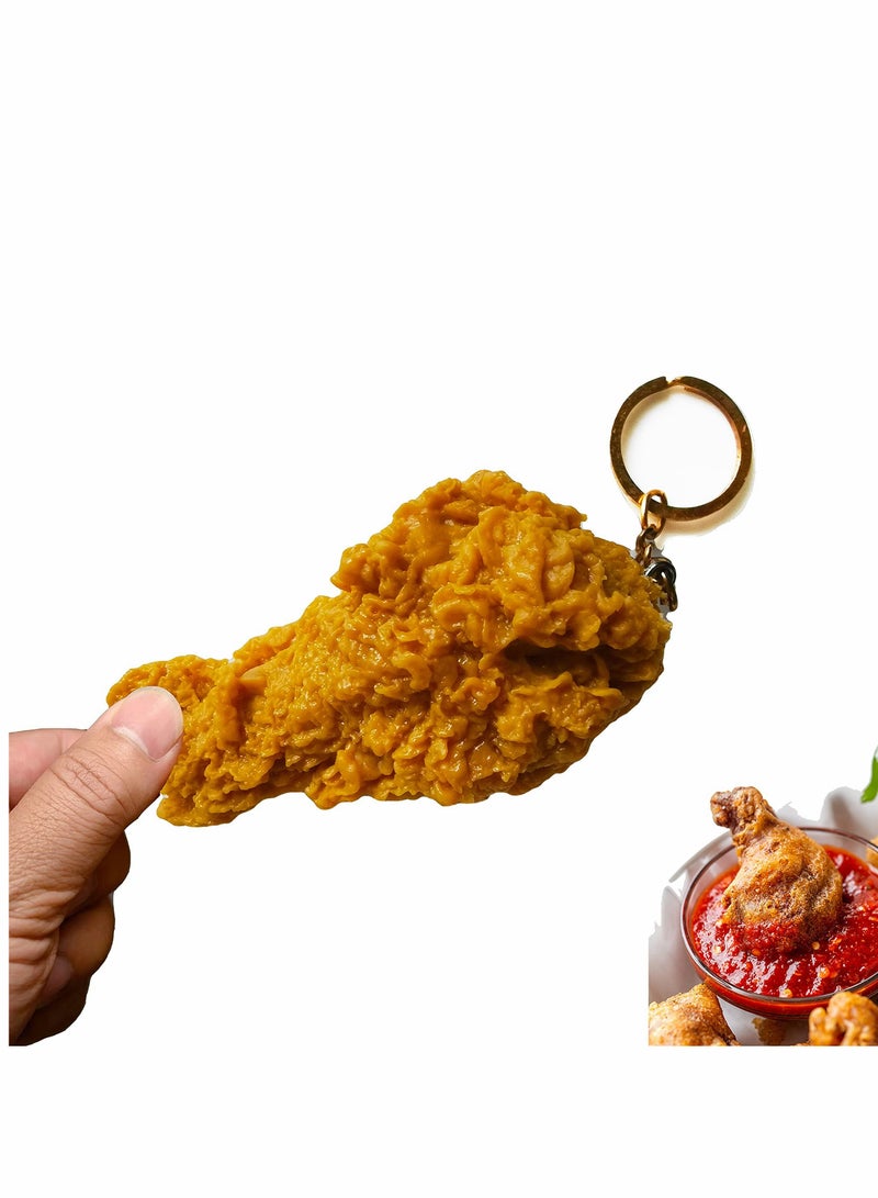 Artificial Food Keychain, Fried Chicken Fake Food Keychain Funny Gifts Backpack Car Accessories Car Charm Key Ring Toy Prank Stuff School Bag Accessory - Image 1