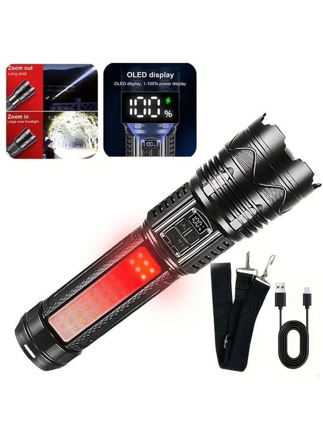 Aa Black Outdoor LED Flashlight High Power 7800 Lumen Rechargeable Portable Emergency Light - Image 2