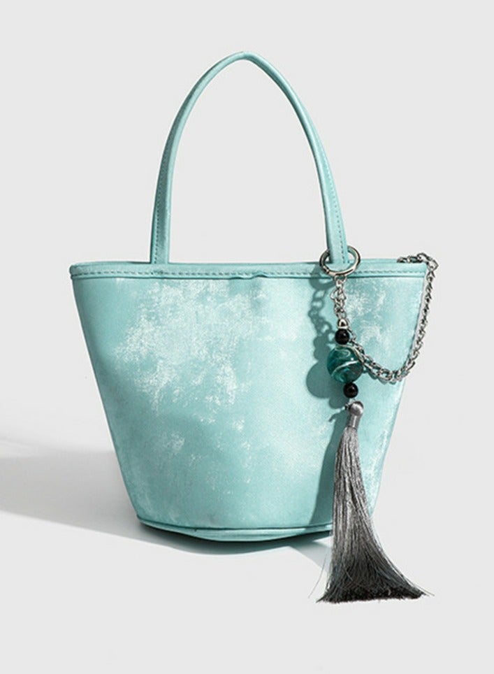Loquat Small Bucket Bag for Women Simple Style Hobo Tote Bag Single Shoulder Crossbody Bag Handbag Light Blue  - Image 2