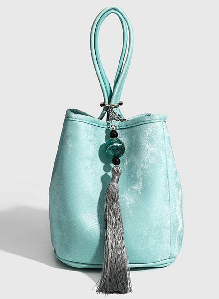 Loquat Small Bucket Bag for Women Simple Style Hobo Tote Bag Single Shoulder Crossbody Bag Handbag Light Blue  - Image 1