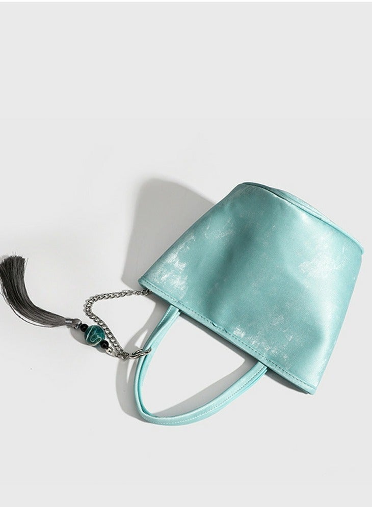 Loquat Small Bucket Bag for Women Simple Style Hobo Tote Bag Single Shoulder Crossbody Bag Handbag Light Blue  - Image 3