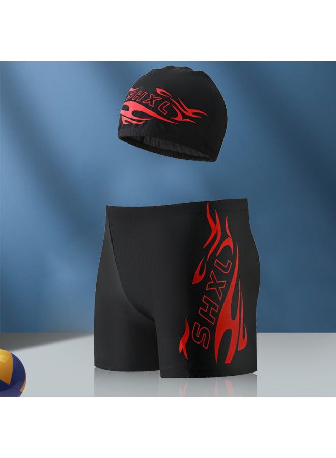 Loquat Children's Swimming Trunks Boys Five-point Boxer Swimming Trunks Hot Spring Large Size Swimsuit Teenagers Swimming Equipment Swimming Cap Wholesale-Color:9602-1 Blue Fire Pants + Swimming Cap- - Image 4