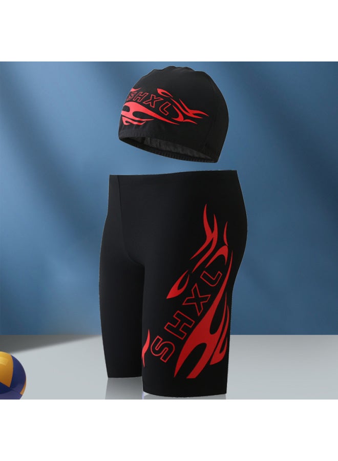 Loquat Children's Swimming Trunks Boys Five-point Boxer Swimming Trunks Hot Spring Large Size Swimsuit Teenagers Swimming Equipment Swimming Cap Wholesale-Color:9602-1 Blue Fire Pants + Swimming Cap- - Image 3