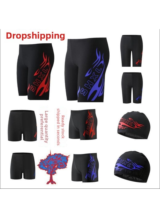 Loquat Children's Swimming Trunks Boys Five-point Boxer Swimming Trunks Hot Spring Large Size Swimsuit Teenagers Swimming Equipment Swimming Cap Wholesale-Color:9602-1 Blue Fire Pants + Swimming Cap- - Image 2