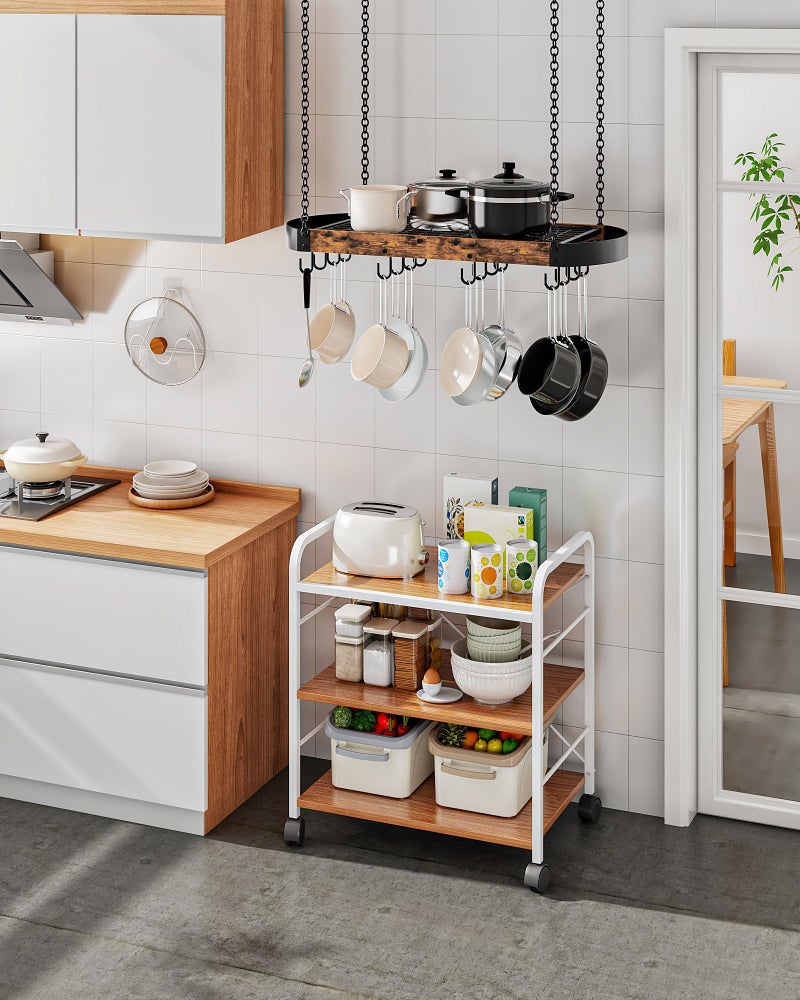 CHOEZON 31.7-Inch Hanging Pot Rack, Space-Saving Pot Hanger for Kitchen, Ceiling Pan Hanging Rack with 16 Detachable S Hooks, Sturdy Metal Frame, Industrial Style, Rustic Brown and Black TPR09BF - Image 2