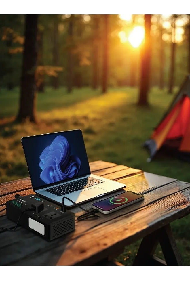 GREEN LION Volt Mate 27000mAh Power Station with Multiple Protection & Cooling Fan / PD 60w USB C Cable / Brightness  75 lm /  Carry Strap / Digital Display / 2 Universal Sockets / 150w AC Output - Black - Image 5