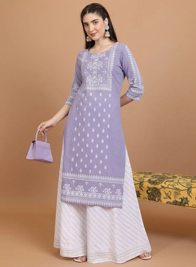 Vishudh Floral Print Straight Kurta and Palazzo Set by Styli
