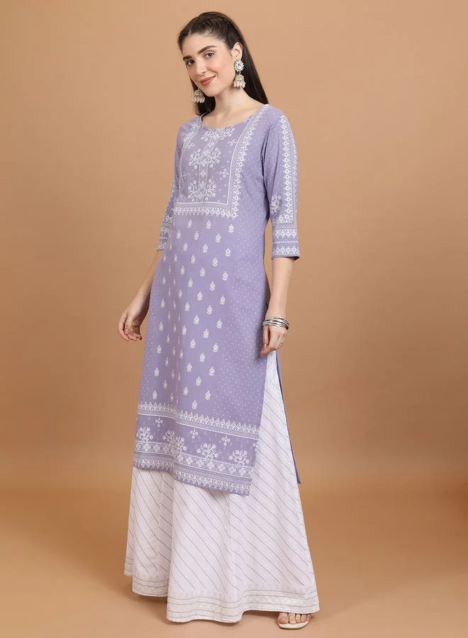 Vishudh Floral Print Straight Kurta and Palazzo Set by Styli